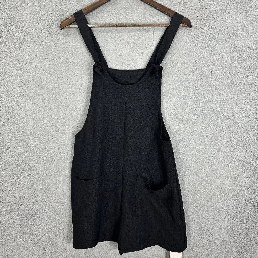 Emery Rose romper womens small black textured pockets adjustable strap gauzy nwt